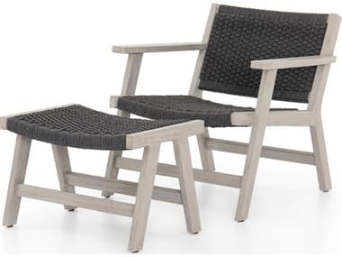 Four Hands Outdoor Solano Thick Grey Rope / Weathered Teak Strap Lounge Set FHOJSOL020AK