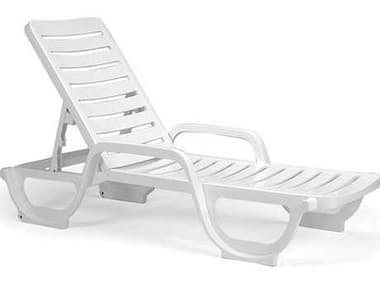 Grosfillex Bahia Resin White Stacking Adjustable Chaise Lounge GX44031004