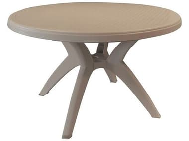 Grosfillex Ibiza Resin French Taupe 46'' Round Dining Table with Umbrella Hole GXUS526181