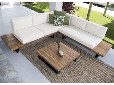 Hospitality Rattan Outdoor Norman's Cay Wood Piece Sectional Lounge Set HP5191265NAT