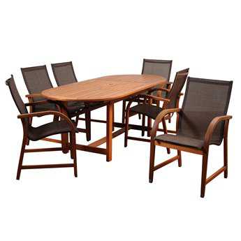 International Home Miami Amazonia Bahamas 7 Piece Eucalyptus Extendable Rectangular Dining Set with Brown Sling Chair IMBT3606MANHABR