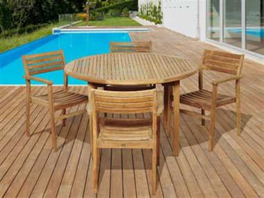 International Home Miami Amazonia Teak Five Piece Round Alex Dining Set IMSCMALRND4NINIA