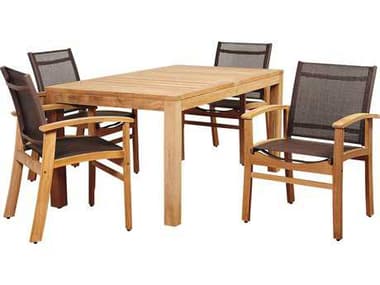 International Home Miami Amazonia Devlin 5 Piece Teak Rectangular Dining Set with Brown Sling Chair IMSCRINJREC4FORTBR