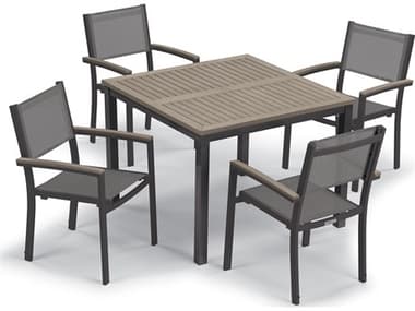 Oxford Garden Travira Aluminum Carbon 5 Piece Dining Set with Titanium Sling OXF5077PCC