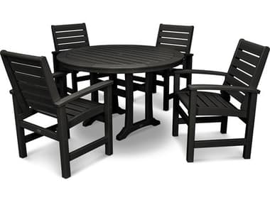 POLYWOOD® Signature Recycled Plastic 5 Piece Nautical Trestle Dining Set PWPWS3341