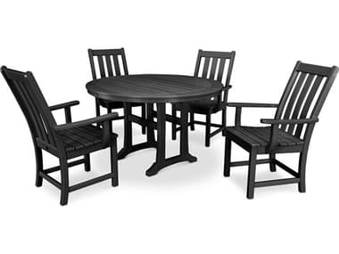 POLYWOOD® Vineyard Recycled Plastic 5 Piece Nautical Trestle Dining Set PWPWS3471