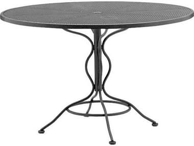 Woodard Wrought Iron Mesh 48'' Round Dining Table with Umbrella Hole WR190137