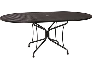 Woodard Wrought Iron Mesh 72''W x 42''D Oval 8 Spoke Dining Table with Umbrella Hole WR190306