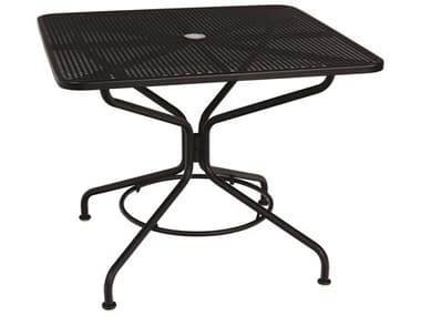 Woodard Mesh Wrought Iron Textured Black 36'' Square Dining Table with Umbrella Hole WR280029N.92