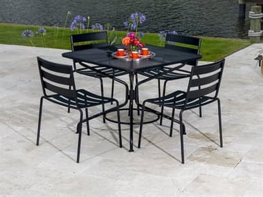 Woodard Cafe Series Wrought Iron Textured Black Dining Set WRCAFESRSDINSET1